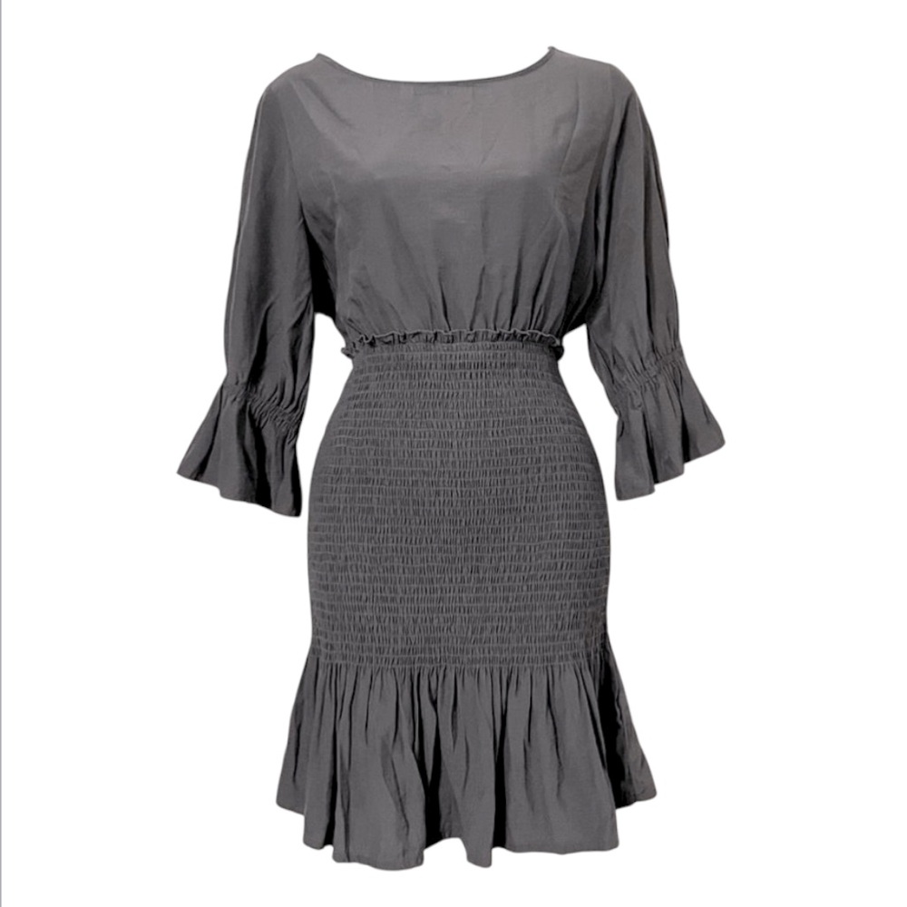 Anthropologie Grade & Gather Gray Polyester Rayon Blend Body Con Smocked Dress